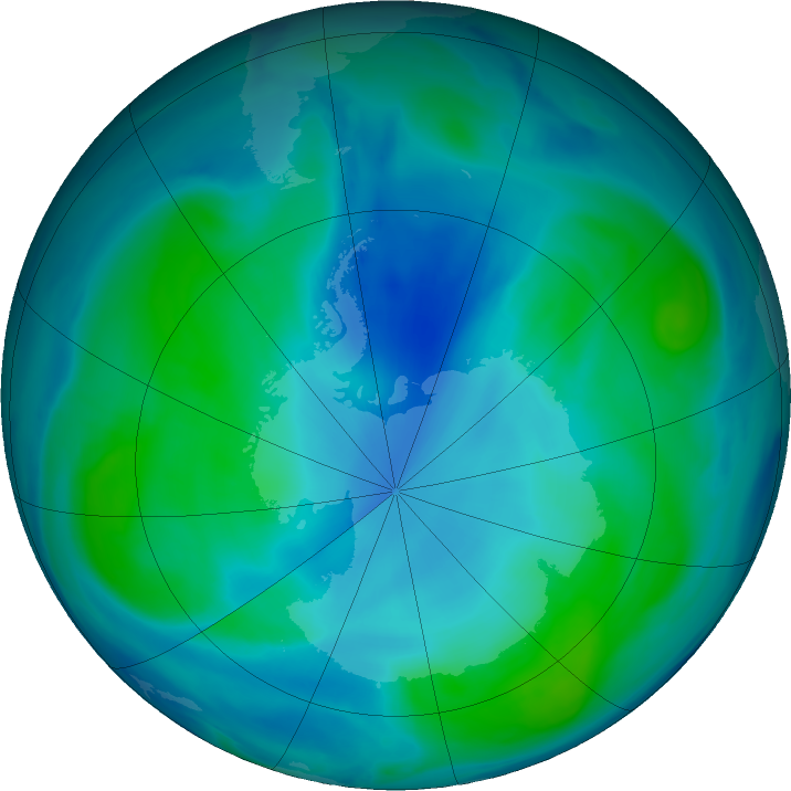 Antarctic ozone map for 08 February 2022